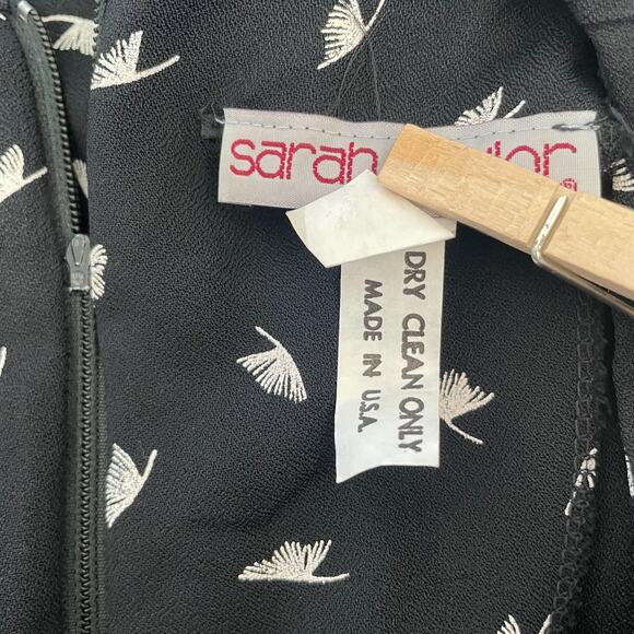 Vintage Midi Dress Size 10 Black White Print Peplum Retro Office Secretary 80s - Picture 12 of 15